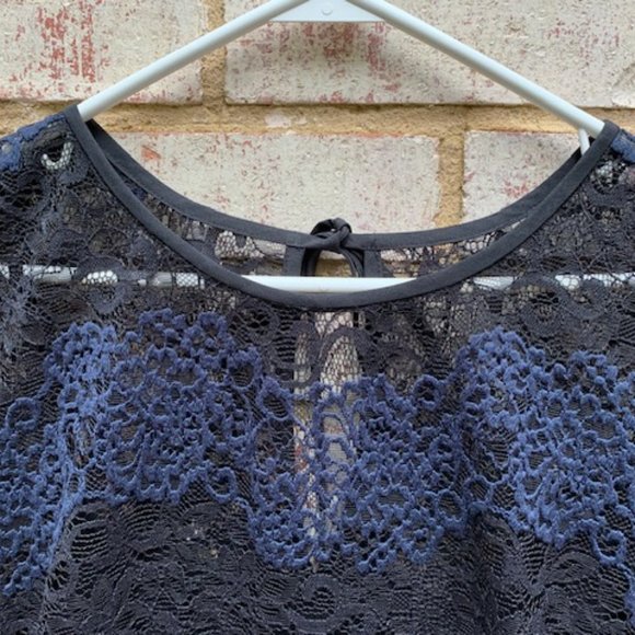 Ann Taylor Loft Black Navy Blue Striped Lace Sheer Shift Dress Sz 8 -NWT - Picture 4 of 14